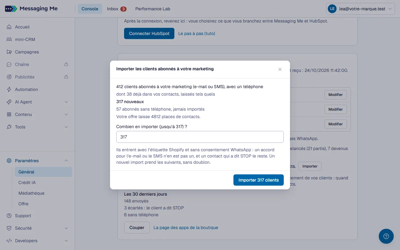 Étape 6 : Importer vos clients