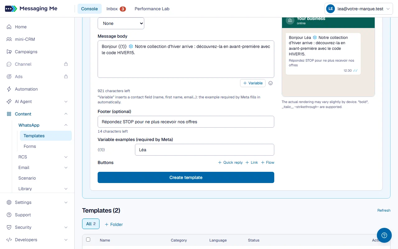 Step 2 : Personalise with variables
