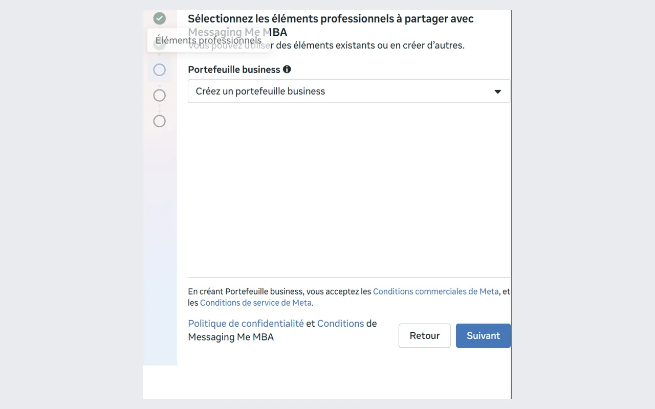 Étape 4 : Choisir ou créer votre compte Meta Business