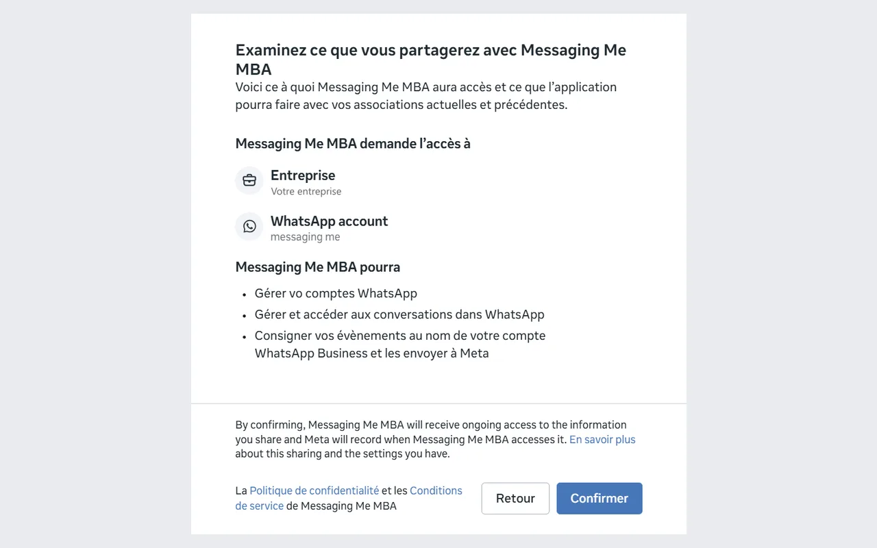 Étape 8 : Accepter le partage avec Messaging Me
