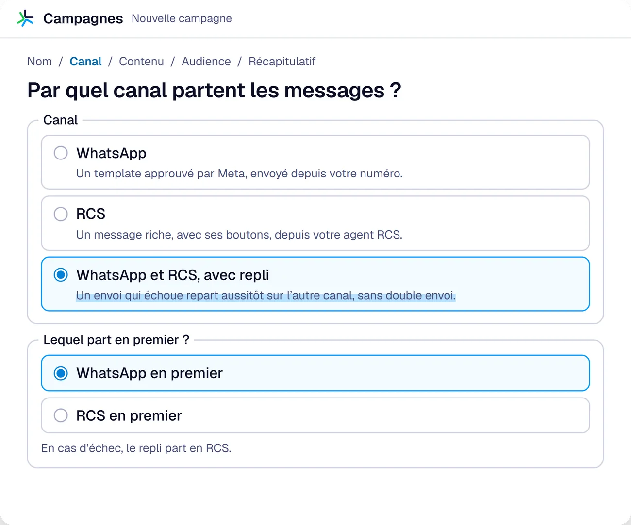 Lequel part en premier : RCS en premier, le repli part en WhatsApp