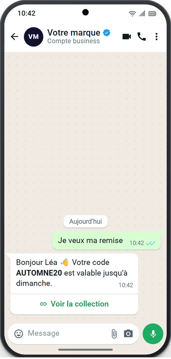 La conversation qui s’ouvre d’un clic : le message de l’abonné est déjà écrit, et il reçoit son code