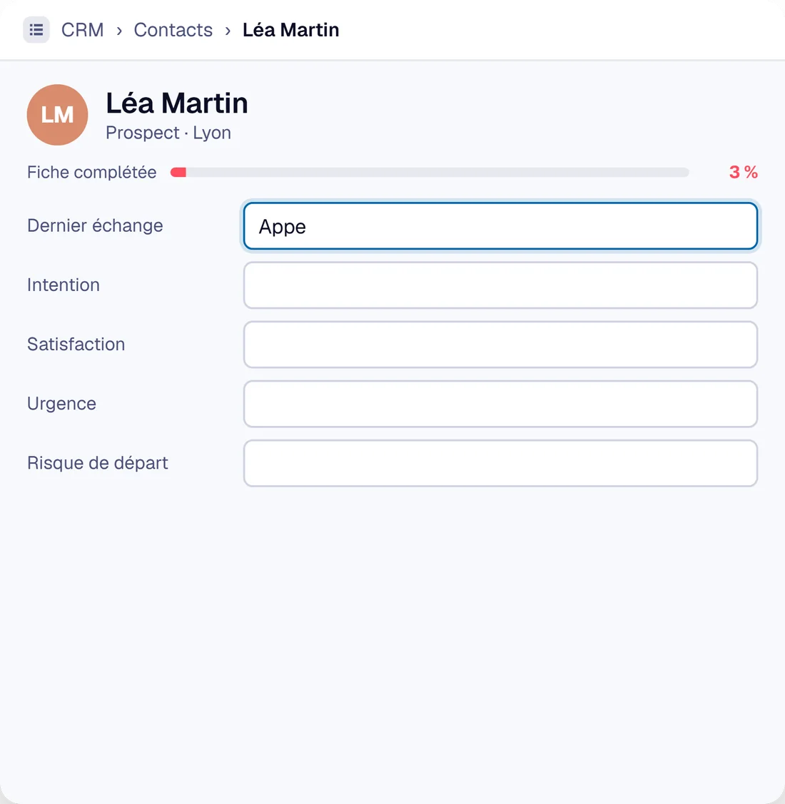 Une fiche CRM restée vide, complétée à 3 %