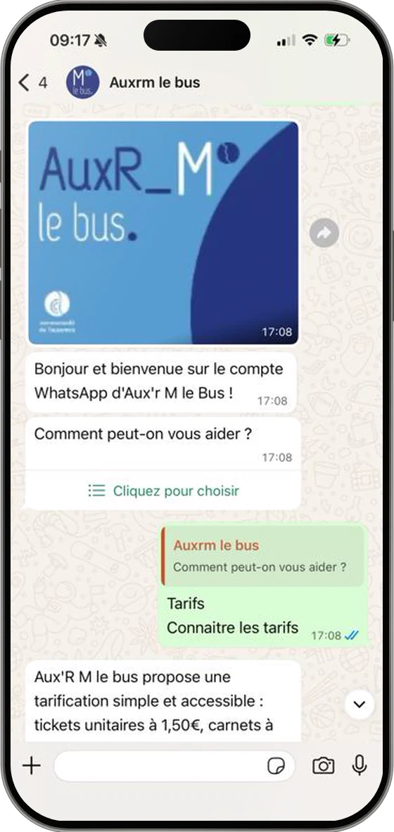 A passenger asks the network’s WhatsApp account about fares, and gets an answer